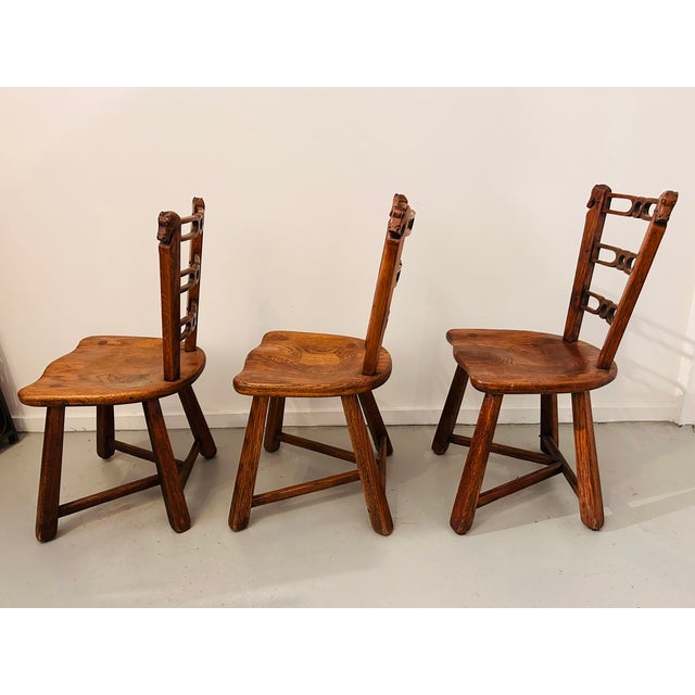 1940s Romweber Viking Oak Equestrian Horse Head Dining Side Chair Trio For Sale In Los Angeles - Image 6 of 15