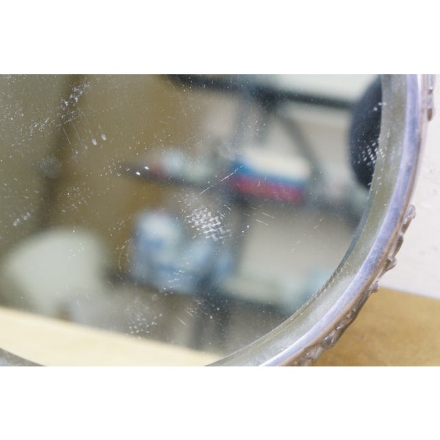 Antique Art Nouveau Round Acanthus Plateau Mirror Dresser Bar Vanity Tray 13" For Sale - Image 4 of 11