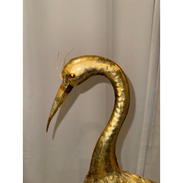 Vintage Mid-Century Style Cast Aluminum Gilt Crane Sculptures - A Pair For Sale - Image 6 of 8