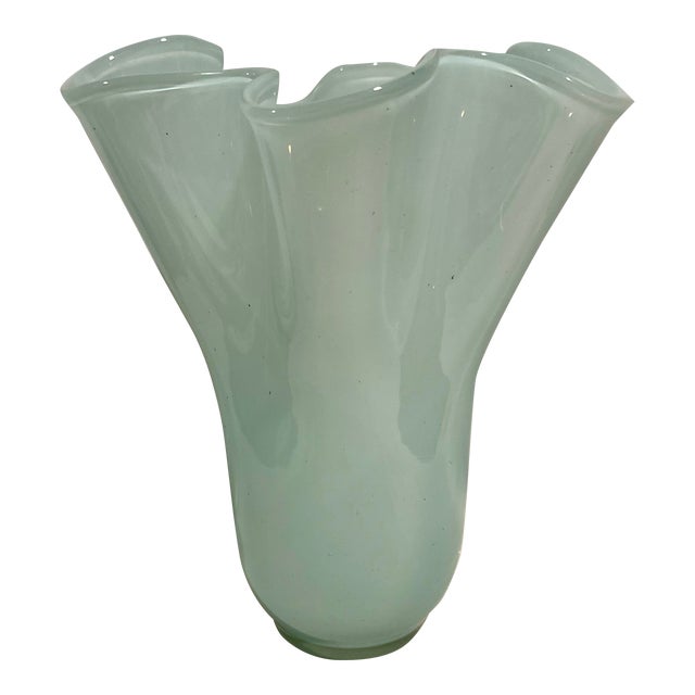 Vintage Pale Blue Art Glass Handkerchief Vase For Sale
