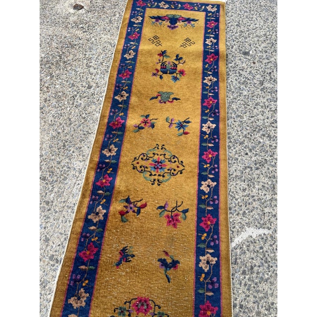 Cream Antique Art Deco Chinese Runner 2.6' X 8.10' (76cm X 269cm) 1920s For Sale - Image 8 of 9