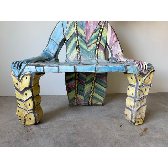 Blue 1980s Vintage Handmade Sculptural Art Garden Bench – Signed For Sale - Image 8 of 12