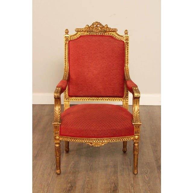 French Early 20th Century French Louis XVI Giltwood Fauteuil Armchair For Sale - Image 3 of 13