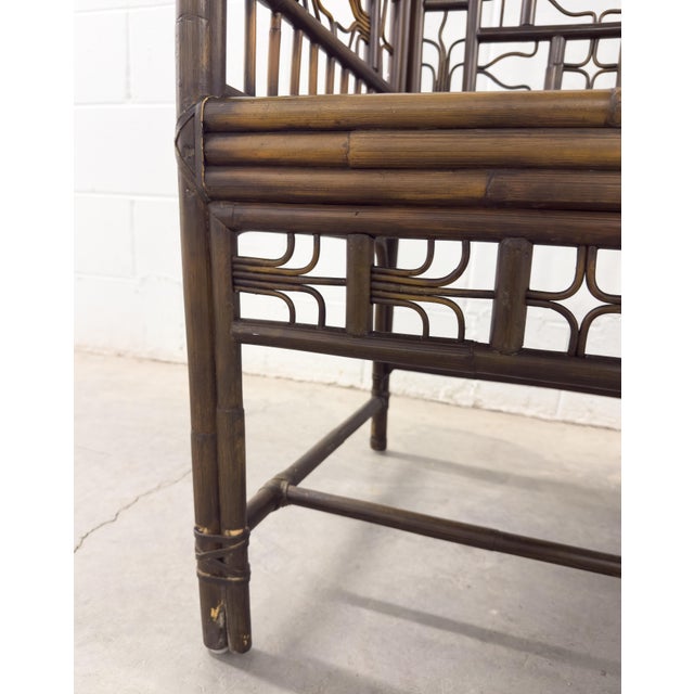 Brown Set of 2 Vintage Mid 20th Century Bamboo Brighton Pavilion Arm Chairs For Sale - Image 8 of 10