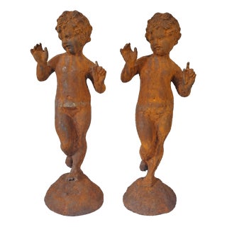 Outdoor Sculptures Dancing Putti in Cast Iron, 1920s, Set of 2 For Sale