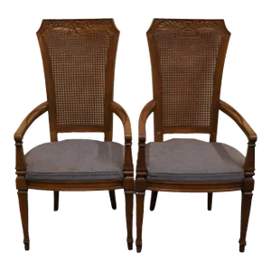 Set of 2 Drexel Furniture Di Moda Collection Italian Neoclassical Tuscan Style Cane Back Dining Arm Chairs