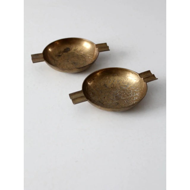 Mid-Century Modern Vintage Brass Ashtray Pair For Sale - Image 3 of 8