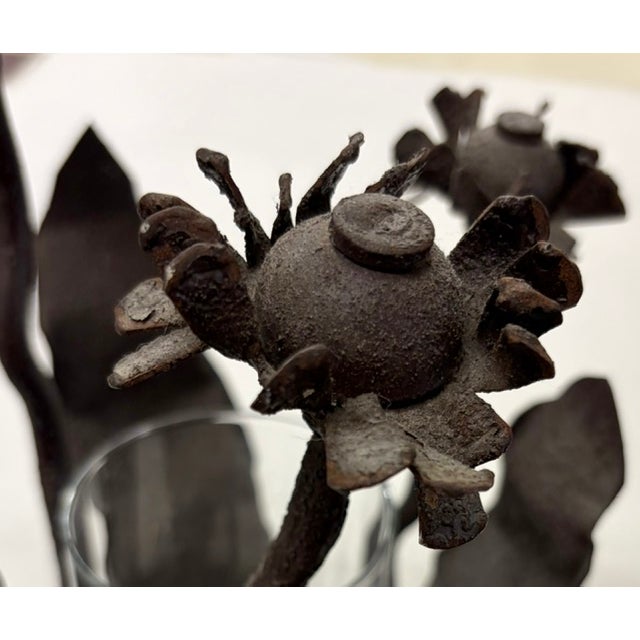 Mid-Century Modern Hand Welded Iron Sculptural Brutalist Floral Candle Holder For Sale - Image 3 of 6