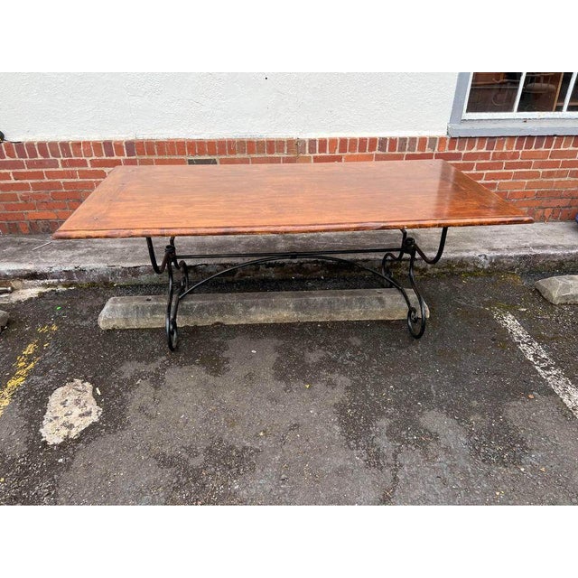 Late 20th Century Vintage Country Style Wrought Iron Base Solid Wood Top Dining Table. Made in Italy For Sale - Image 5 of 12