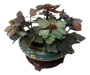 Asian Cloisonné Enamel Cup with Bouquet of Hardstone Flowers