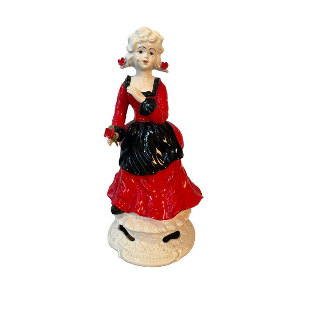Vintage Large Capodimonte-Style Young Maiden Figurine 19.5" Red Black Porcelain For Sale - Image 4 of 9