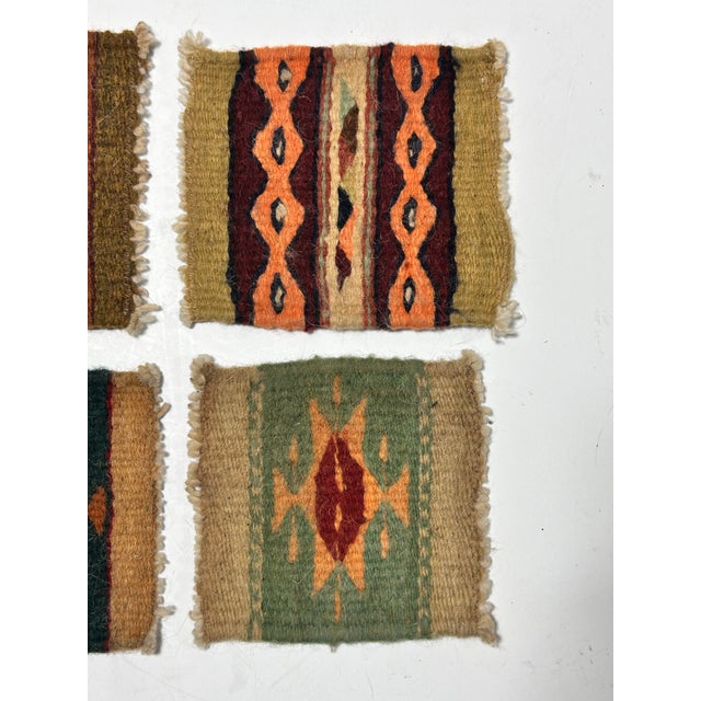 Textile Vintage Southwestern Wool Textile Coasters, Set of 4, Handwoven Kilim Style For Sale - Image 7 of 7