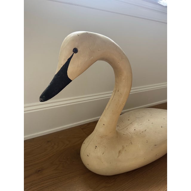 American Large Folk Art Antique Painted Wooden Swan Decoy For Sale - Image 3 of 6