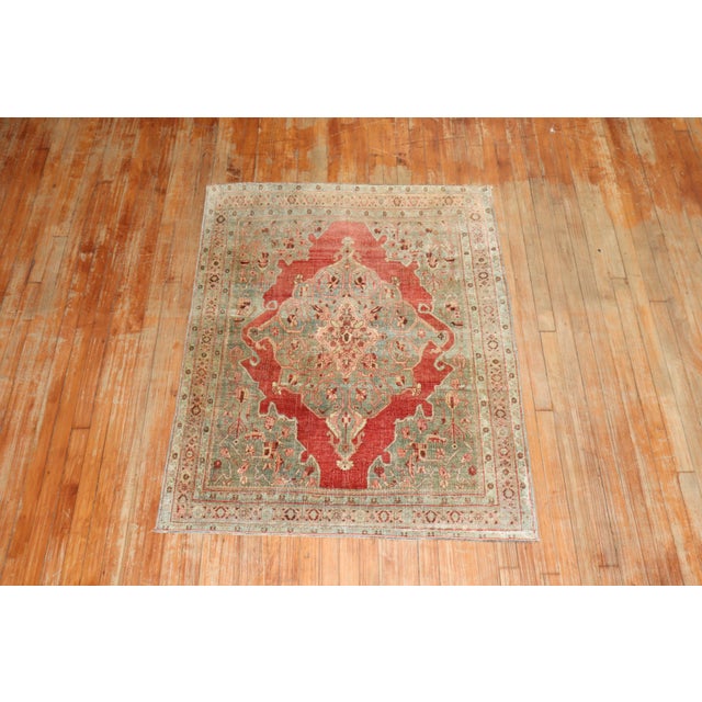 Early 20th Century Red Persian Antique Zabihi Collection Bidjar Accent Square Small Rug For Sale - Image 5 of 10