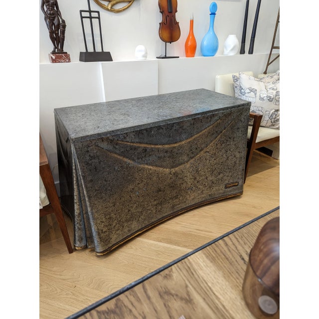 Metal Trompe L’Oeil Draped Steel Console Table | John Dickinson Style | Postmodern 1980s For Sale - Image 7 of 7
