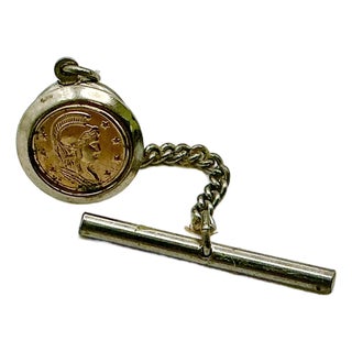 1960s Mid-Century Hollywood Regency Boho Chic Faux Italian Roman Coin Tie Clip Tack. For Sale