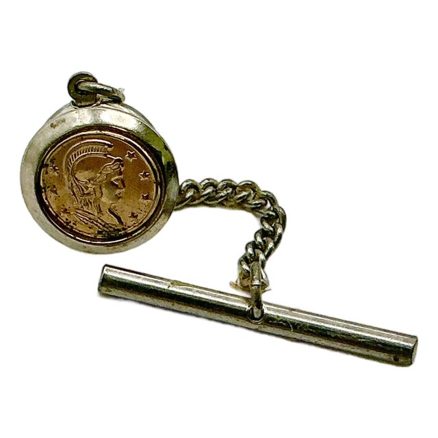 1960s Mid-Century Hollywood Regency Boho Chic Faux Italian Roman Coin Tie Clip Tack. For Sale