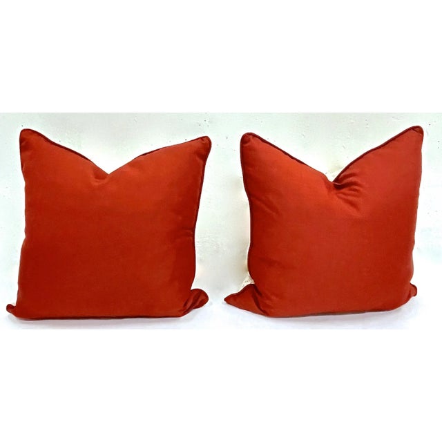 Vintage red and white scenic toile pillows. Down fill with zipper closure.