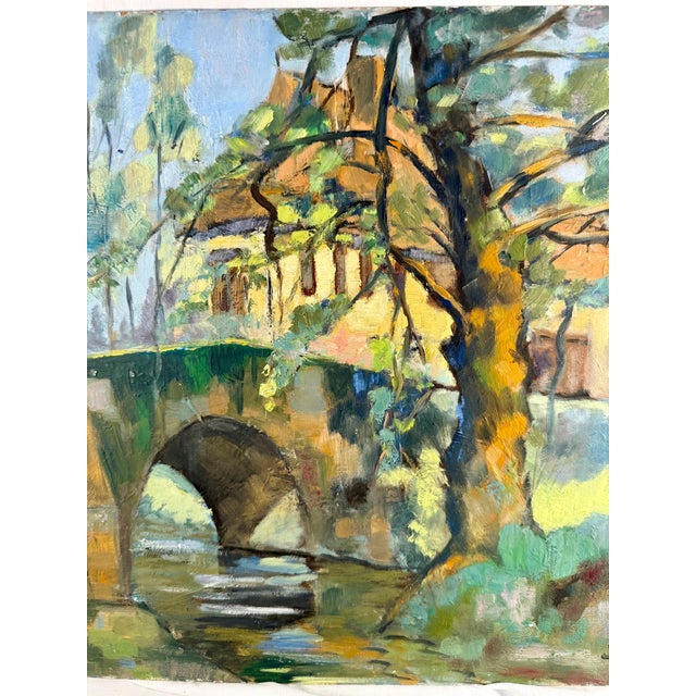 Modern Vintage, French Oil on Board Riverscape Pays De Loire Painting For Sale - Image 3 of 5