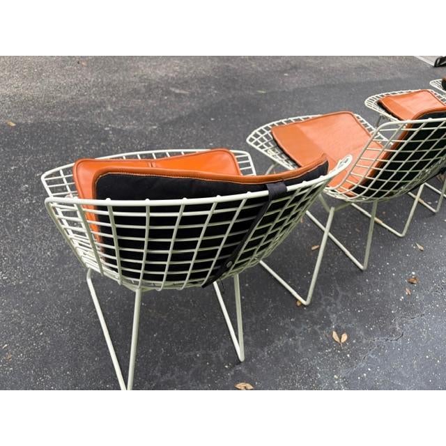 Mid-Century Modern 1960s Set of 6 Harry Bertoia for Knoll Wire Chairs Leather Cushions For Sale - Image 3 of 10