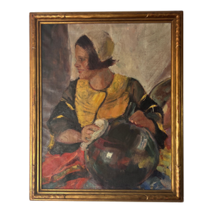 Oil on Canvas Dutch School 1900 Titled as Washerwomen, Framed