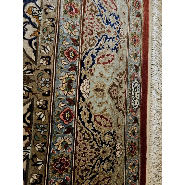 Precious Qum Rug in Pure Silk Signed by Master Weaver Montazeri, 1980s For Sale - Image 12 of 13