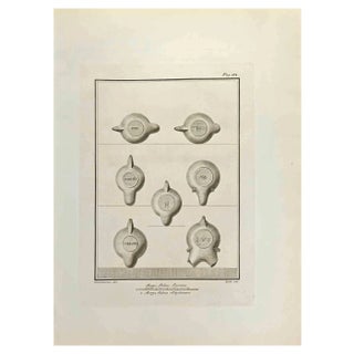 Carlo Ceri, Objects with Roman Majuscule, Etching, 18th Century For Sale