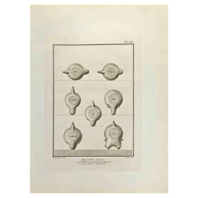 Carlo Ceri, Objects with Roman Majuscule, Etching, 18th Century For Sale