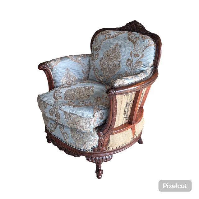French Vintage Deconstructed Louis XVI Style Accent Armchair For Sale - Image 3 of 12