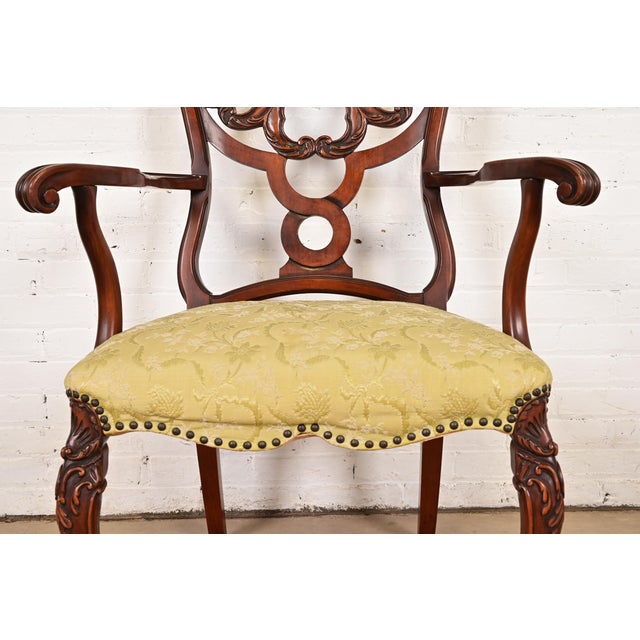 Brown Romweber Antique French Provincial Louis XV Carved Walnut Armchairs, Pair For Sale - Image 8 of 12