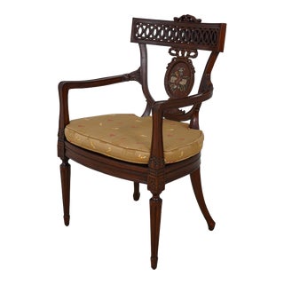 Maitland Smith Musical Paint Decorated Back Mahogany Armchair For Sale