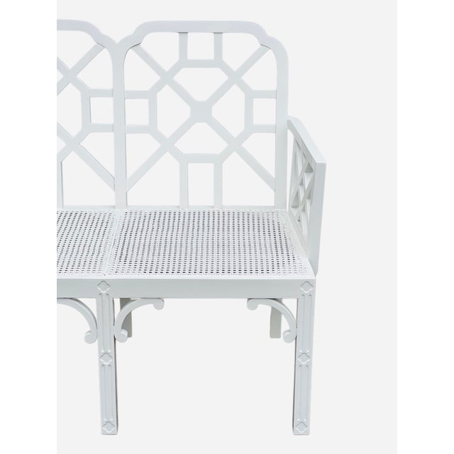 White Chinese Chippendale Pagoda Back Vintage Bench For Sale - Image 8 of 11