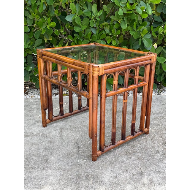 Late 20th Century Vintage Organic Modern Rattan and Bamboo End Table For Sale - Image 5 of 12