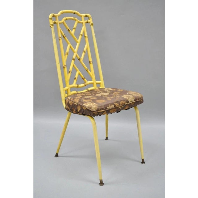 Late 20th Century Hollywood Regency Chinese Chippendale Yellow Metal Faux Bamboo Dining Side Chair For Sale - Image 10 of 10