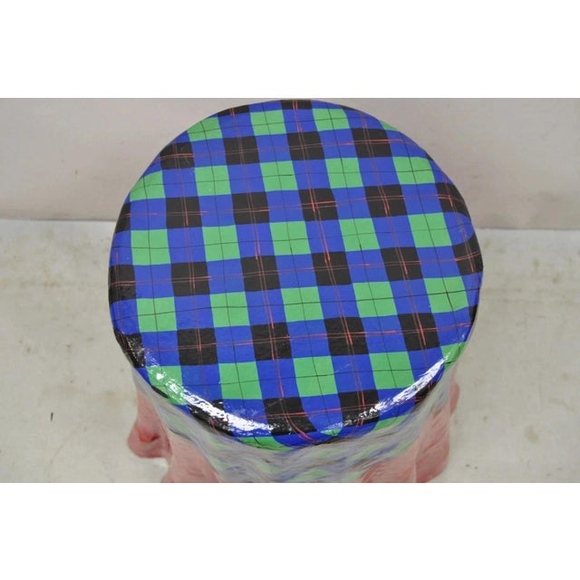 Vintage Paper Mache Red Blue Green Tartan Painted "Tablecloth" Drape Side Table For Sale - Image 4 of 11