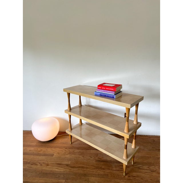 Mid-Century Modern Mid-Century Checkered Wood Shelf With Tapered Spindle Legs, 1960s–70s For Sale - Image 3 of 9
