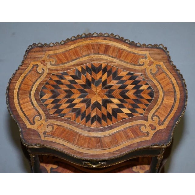Napoleon III Ebonised and Inlaid Three-Tier Side Table in Fruitwood with Brass Gallery For Sale - Image 4 of 18