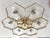 Italian midcentury flush mount with six clear Murano glass shades mounted on solid brass frame in satin brass finish /...