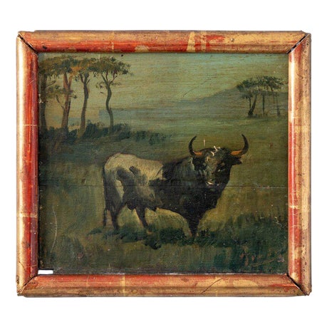 French School Artist, The Camargue Bull, Oil Painting on Board, 19th Century For Sale