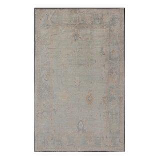 Modern Turkish Oushak Large Rug in Seafoam Green, Light Blue & Multi Colors For Sale