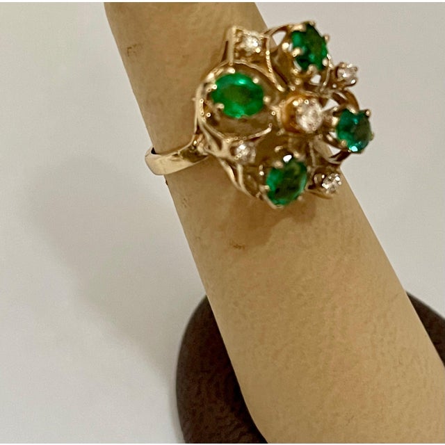 Metal 1 Ct Natural Emerald, Oval Stone and Diamond Ring 14 Karat Yellow Gold For Sale - Image 7 of 18