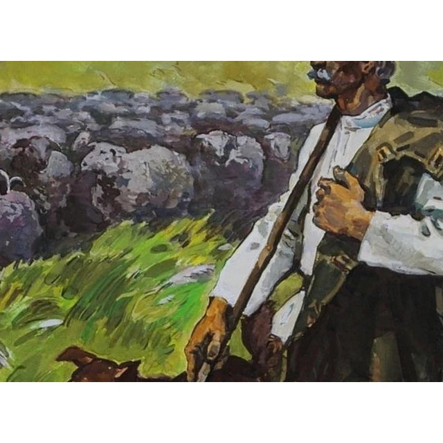 Ukrainian Shepherd Gouache Painting: Vintage Soviet Art, 1987 30-41 For Sale - Image 4 of 6