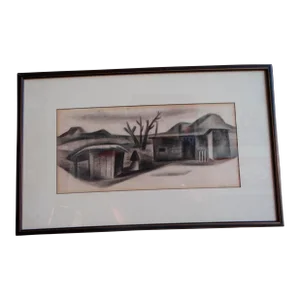 Emily Elinor Syminton (1916-2002)- New Mexico Landscape C 1930 Charcoal on Paper