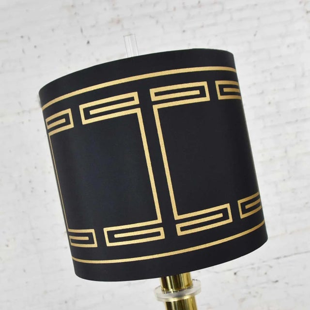 Karl Springer 1970s Modern Hollywood Regency Lamps Lucite & Brass Plate Black With Shades Style Karl Springer - A Pair For Sale - Image 4 of 16