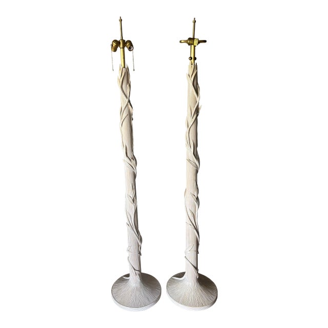 Vintage Organic Modern Coastal Pencil Reed Floor Lamps - a Pair For Sale