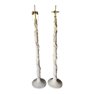 Vintage Organic Modern Coastal Pencil Reed Floor Lamps - a Pair