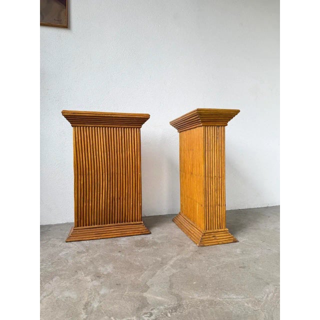 Pedestals in Rattan, 1960s, Set of 2 For Sale - Image 16 of 18