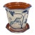 Hand-Painted Italian Style Ceramic Planter & Saucer With Animal & Botanical Motif For Sale