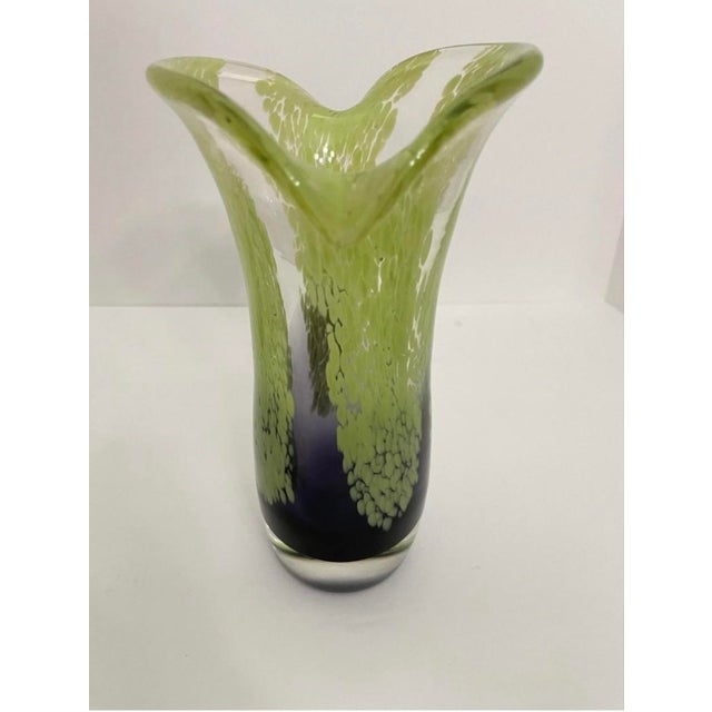 Murano-Style Art Glass Vases – Purple & Chartreuse Green - Pair For Sale - Image 9 of 12