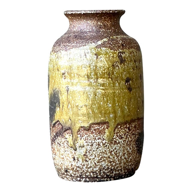 Vintage Boho Original Glazed Ceramic Vase For Sale
